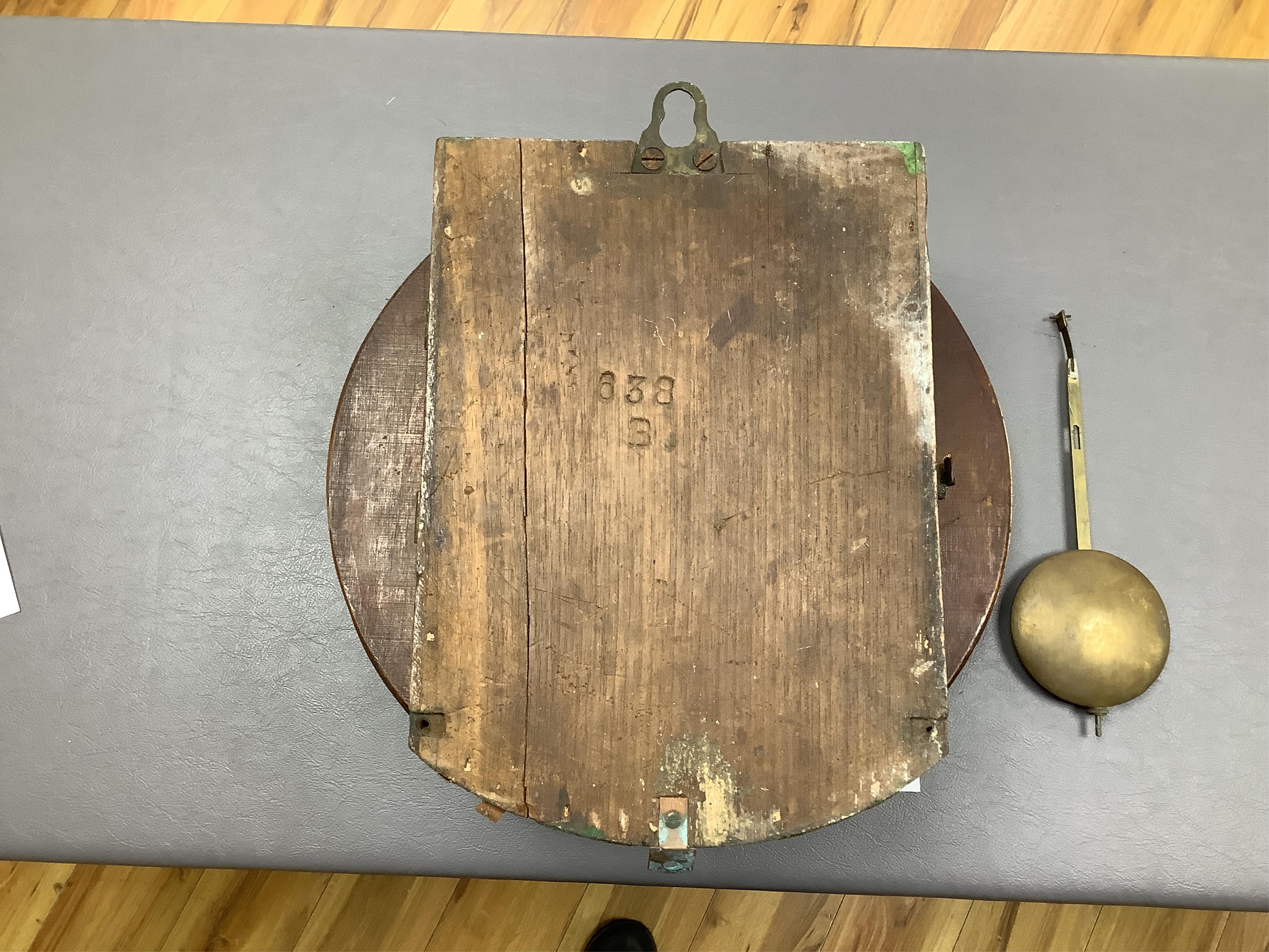 A railway timepiece (a.f.), the painted dial with; ’B.R.(S) John Walker 1, South Molton St. London 638.B’, indicating Southern Railway use, later repainted for Southern Region, with fusee eight day movement in a partiall
